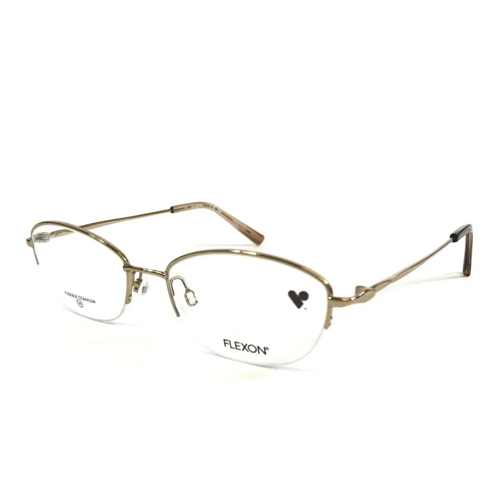 Flexon Eyeglasses Frames W3041 710 Shiny Gold Cat Eye Titanium 52-18-135